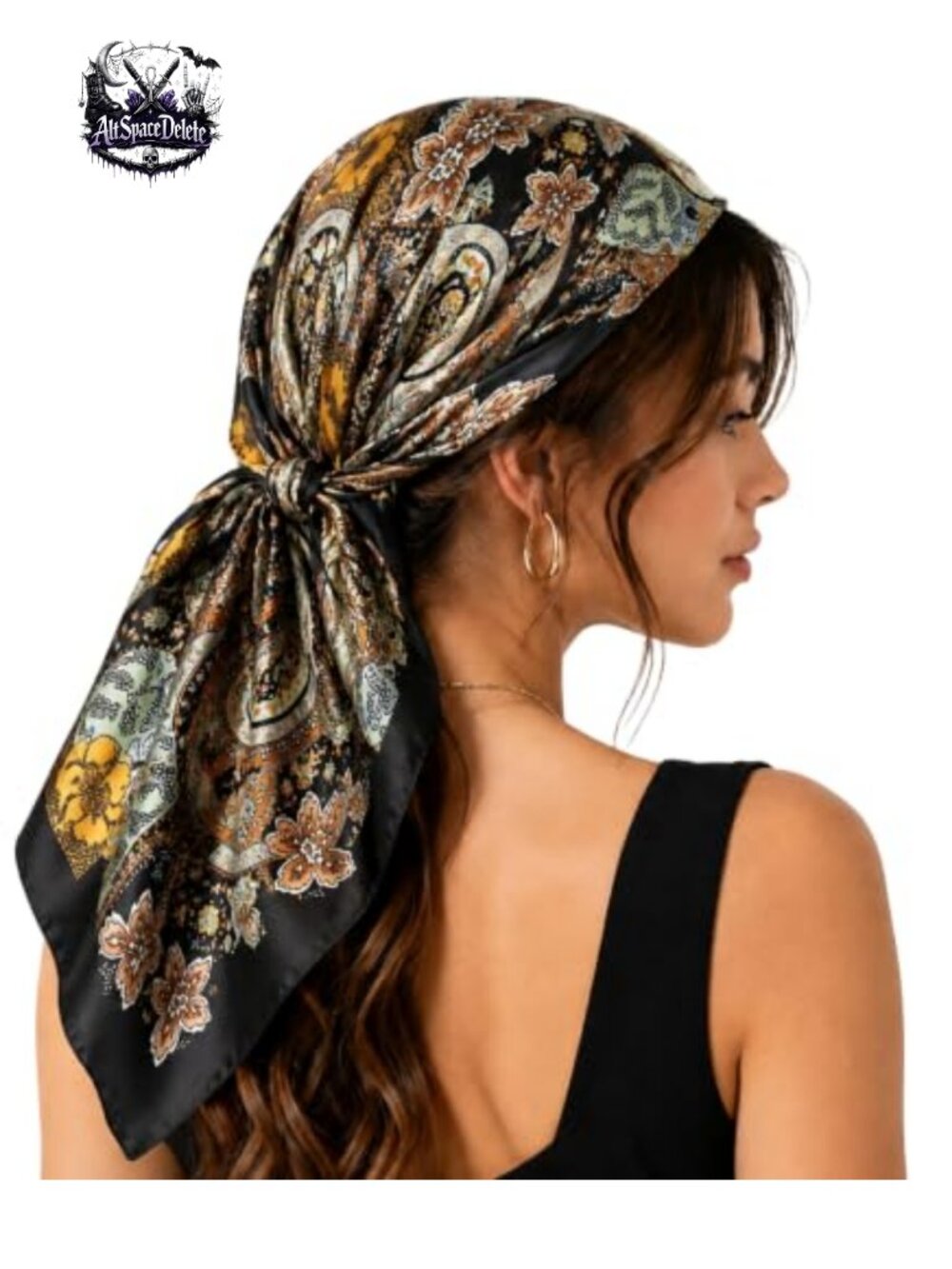 35" Satin Square Scarf Polyester Floral Head Wrap Neck Scarf
